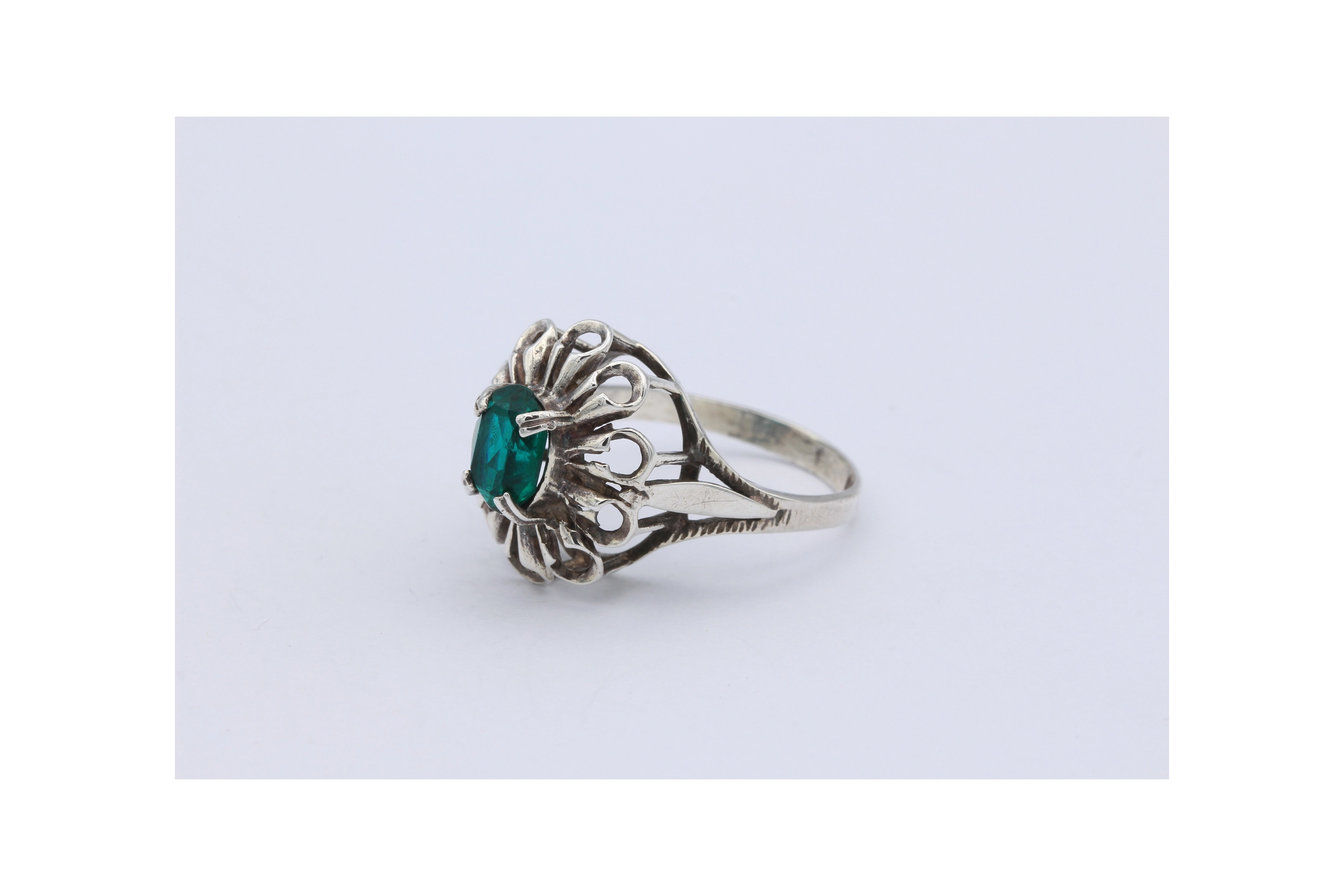 Bague années 50 en argent 925, sertie de verre-The Vintage Workshop