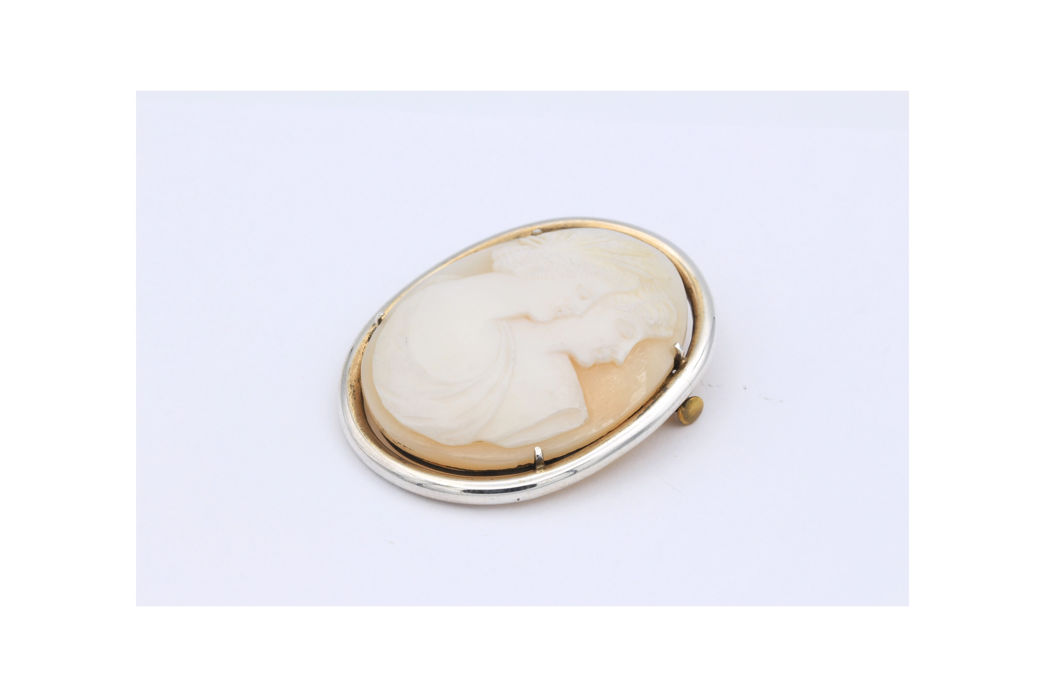 Broche Art Déco en argent 800, sertie d'une camée - - 3