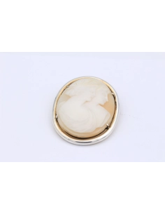 Broche Art Déco en argent 800, sertie d'une camée - - 2