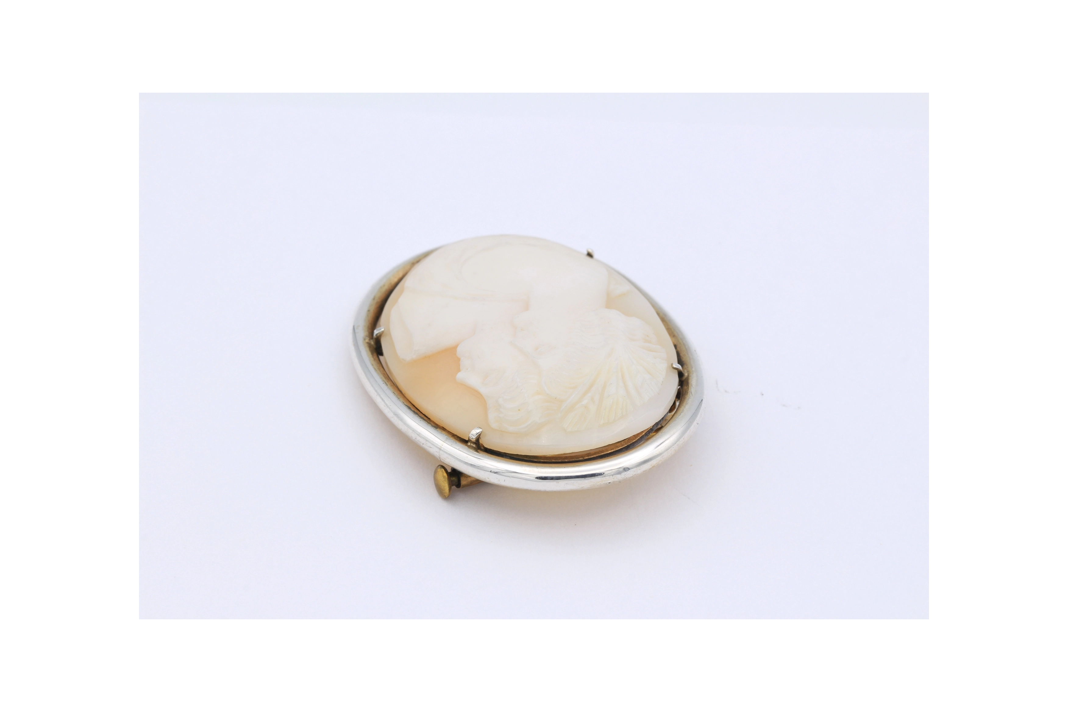 Broche Art Déco en argent 800, sertie d'une camée - - 5