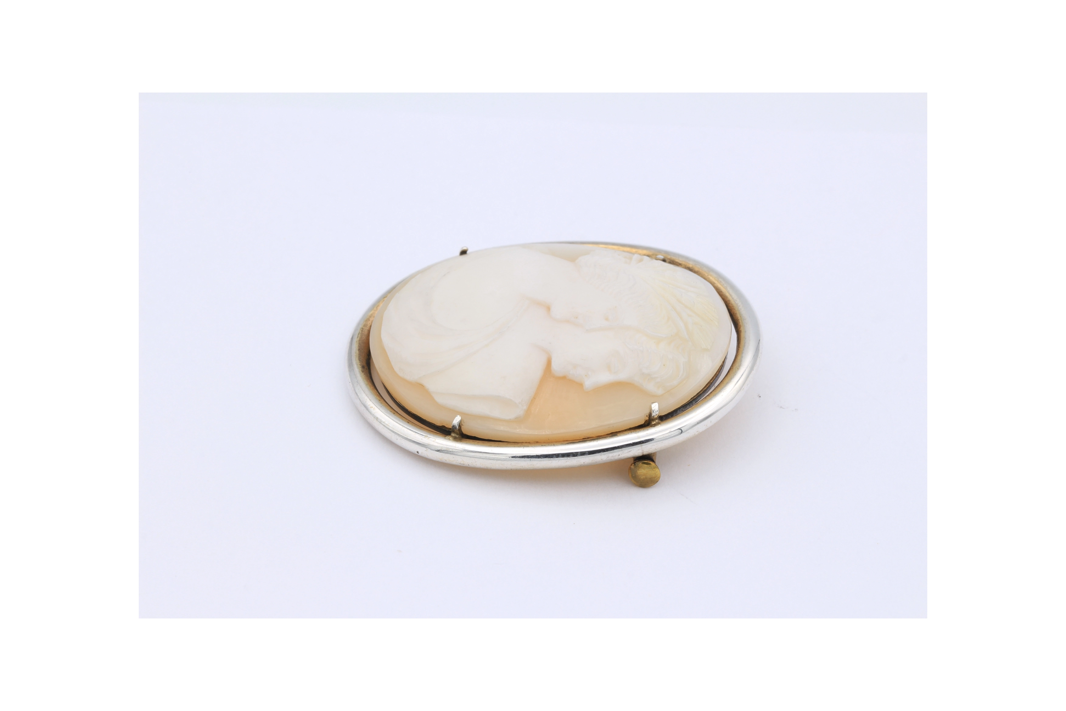 Broche Art Déco en argent 800, sertie d'une camée - - 4
