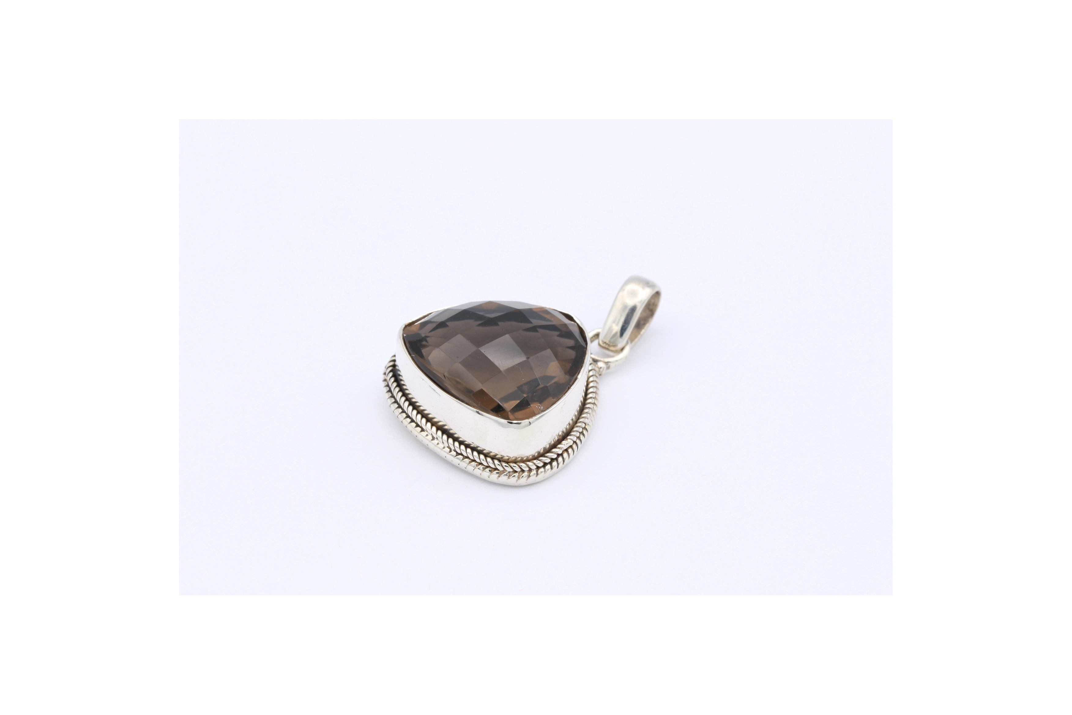 Pendentif contemporain en argent 925 et quartz fumé-The Vintage Workshop