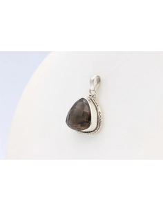 Pendentif contemporain en argent 925 et quartz fumé-The Vintage Workshop