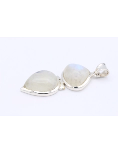 Pendentif contemporain en argent 925 serti de deux cabochons de labradorite blanche-The Vintage Workshop