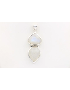 Pendentif contemporain en argent 925 serti de deux cabochons de labradorite blanche-The Vintage Workshop