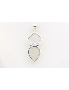 Pendentif contemporain en argent 925 serti de deux cabochons de labradorite blanche-The Vintage Workshop