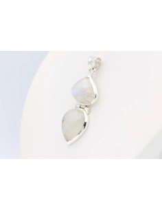 Pendentif contemporain en argent 925 serti de deux cabochons de labradorite blanche-The Vintage Workshop
