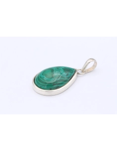 Pendentif moderne en argent 925 serti d'un cabochon de malachite-The Vintage Workshop