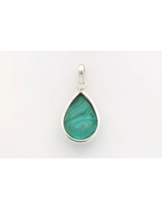 Pendentif moderne en argent 925 serti d'un cabochon de malachite-The Vintage Workshop