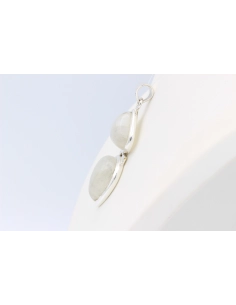 Pendentif contemporain en argent 925 serti de deux cabochons de labradorite blanche-The Vintage Workshop