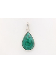 Pendentif moderne en argent 925 serti d'un cabochon de malachite-The Vintage Workshop