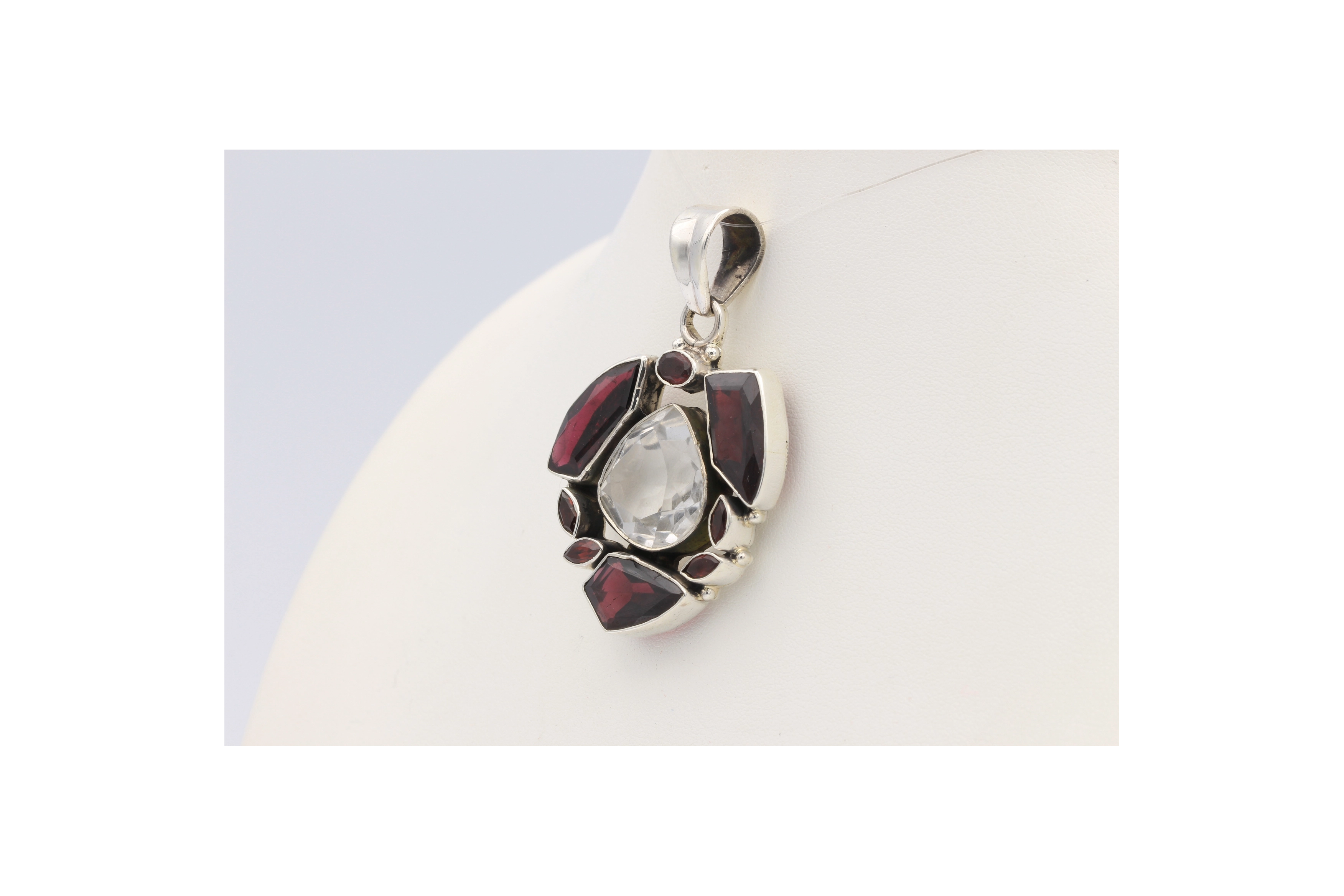 Pendentif contemporain en argent 925 serti de grenat et citrine-The Vintage Workshop