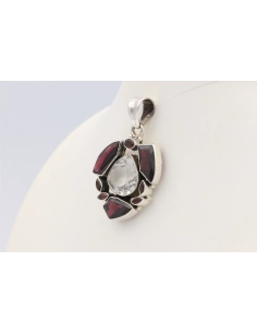 Pendentif contemporain en argent 925 serti de grenat et citrine-The Vintage Workshop