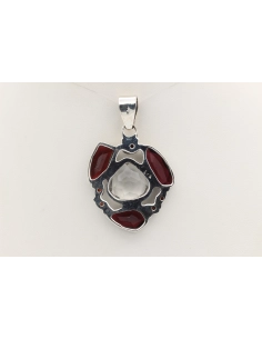 Pendentif contemporain en argent 925 serti de grenat et citrine-The Vintage Workshop