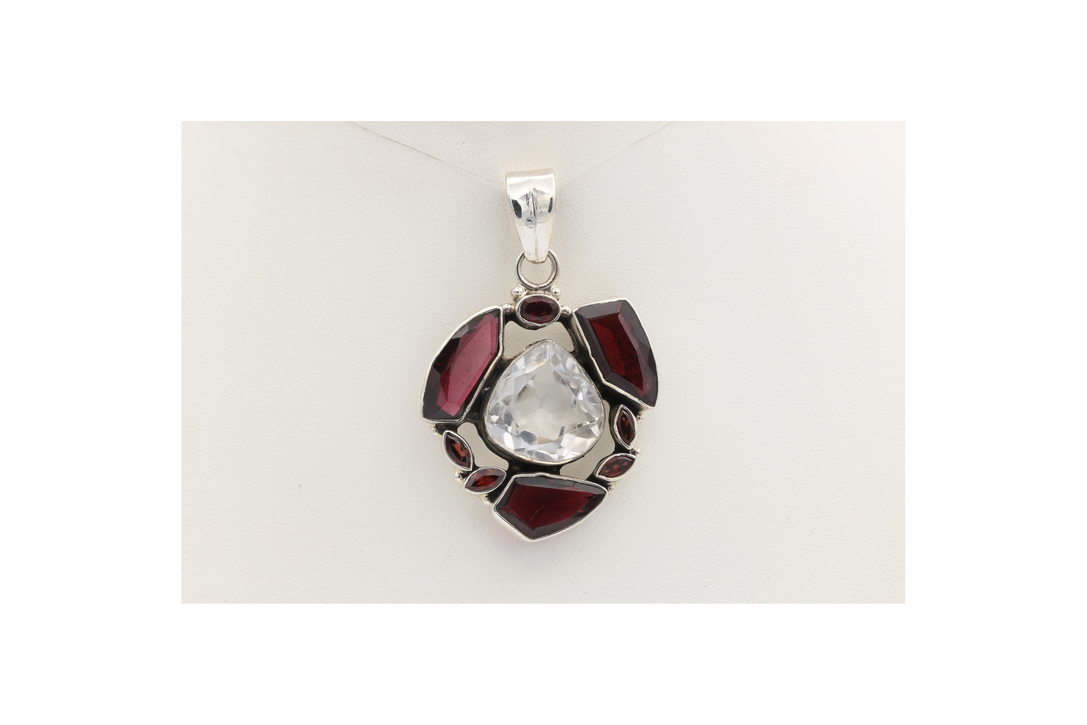 Pendentif contemporain en argent 925 serti de grenat et citrine-The Vintage Workshop