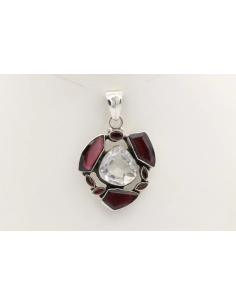 Pendentif contemporain en argent 925 serti de grenat et citrine-The Vintage Workshop