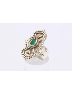 Bague "ethnique" contemporaine en argent 925 sertie de chrysoprase-The Vintage Workshop