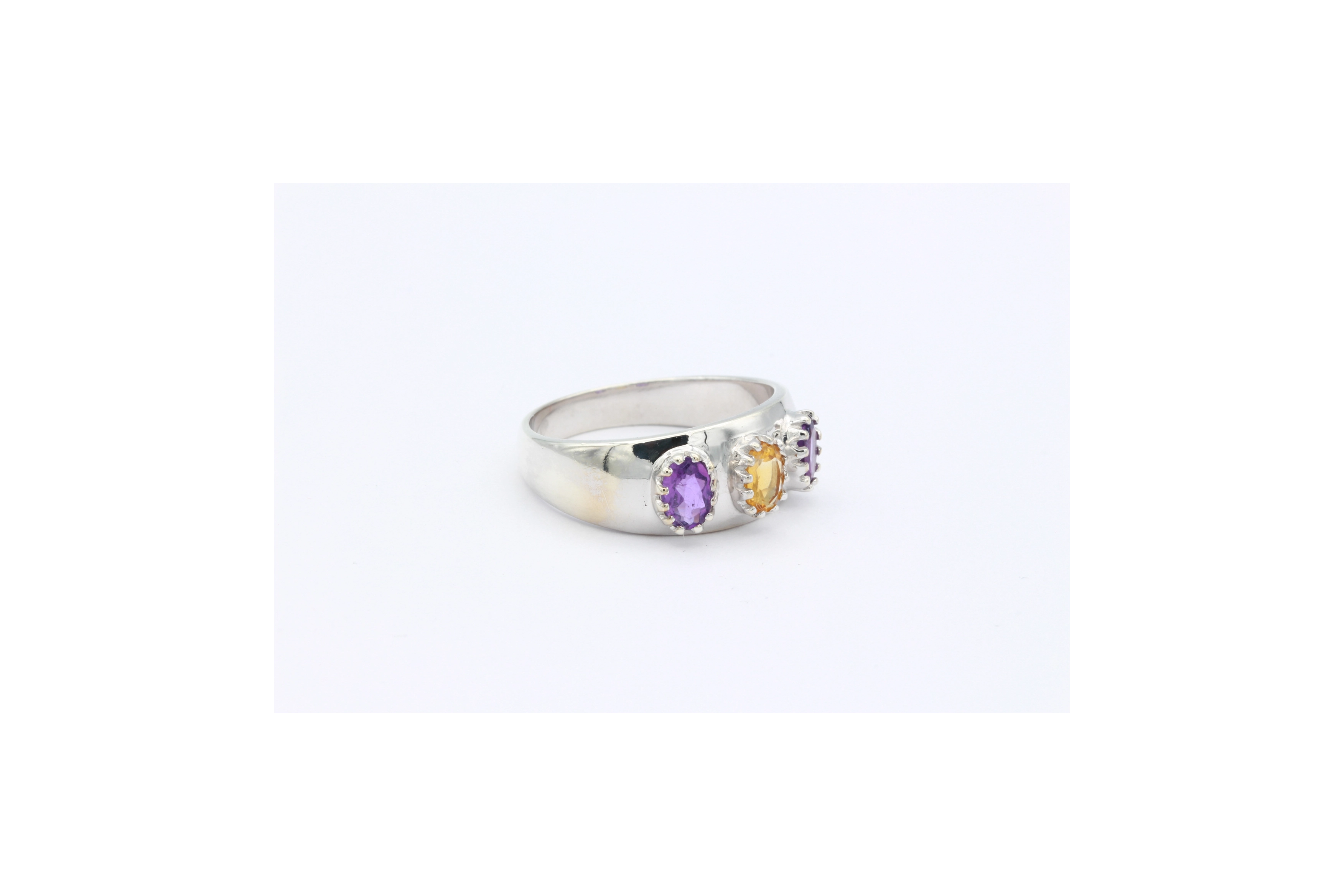 Bague contemporaine en argent 925 sertie d'améthyste et de citrine-The Vintage Workshop