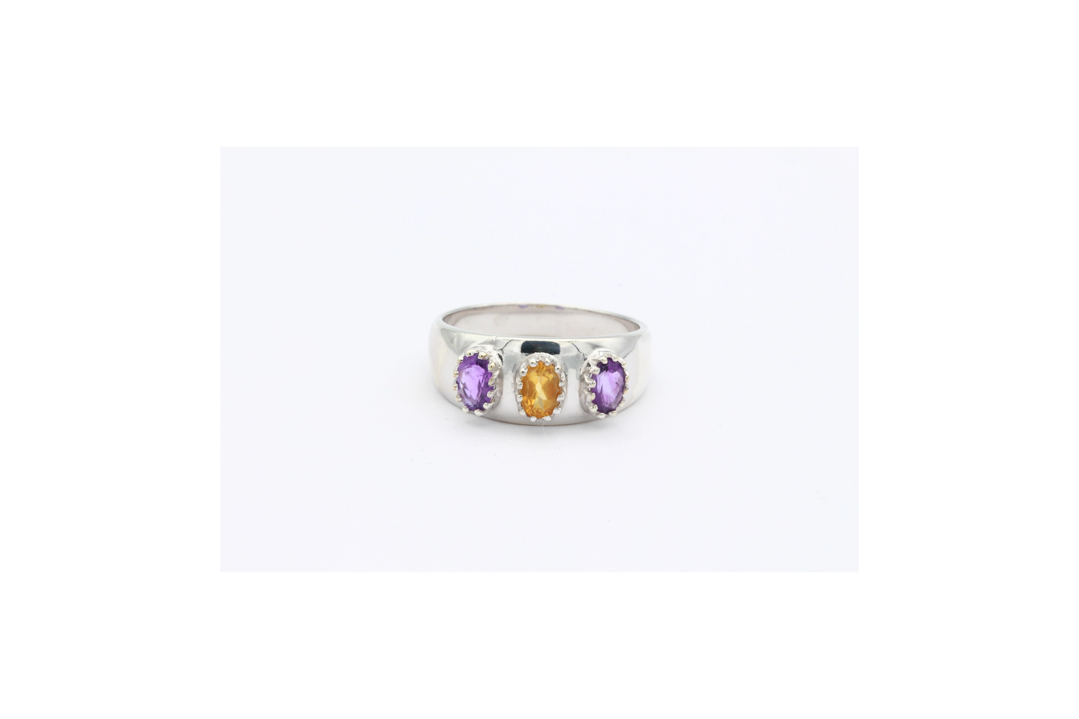 Bague contemporaine en argent 925 sertie d'améthyste et de citrine - - 1