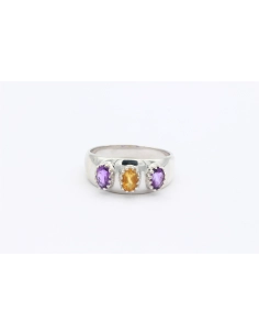 Bague contemporaine en argent 925 sertie d'améthyste et de citrine-The Vintage Workshop
