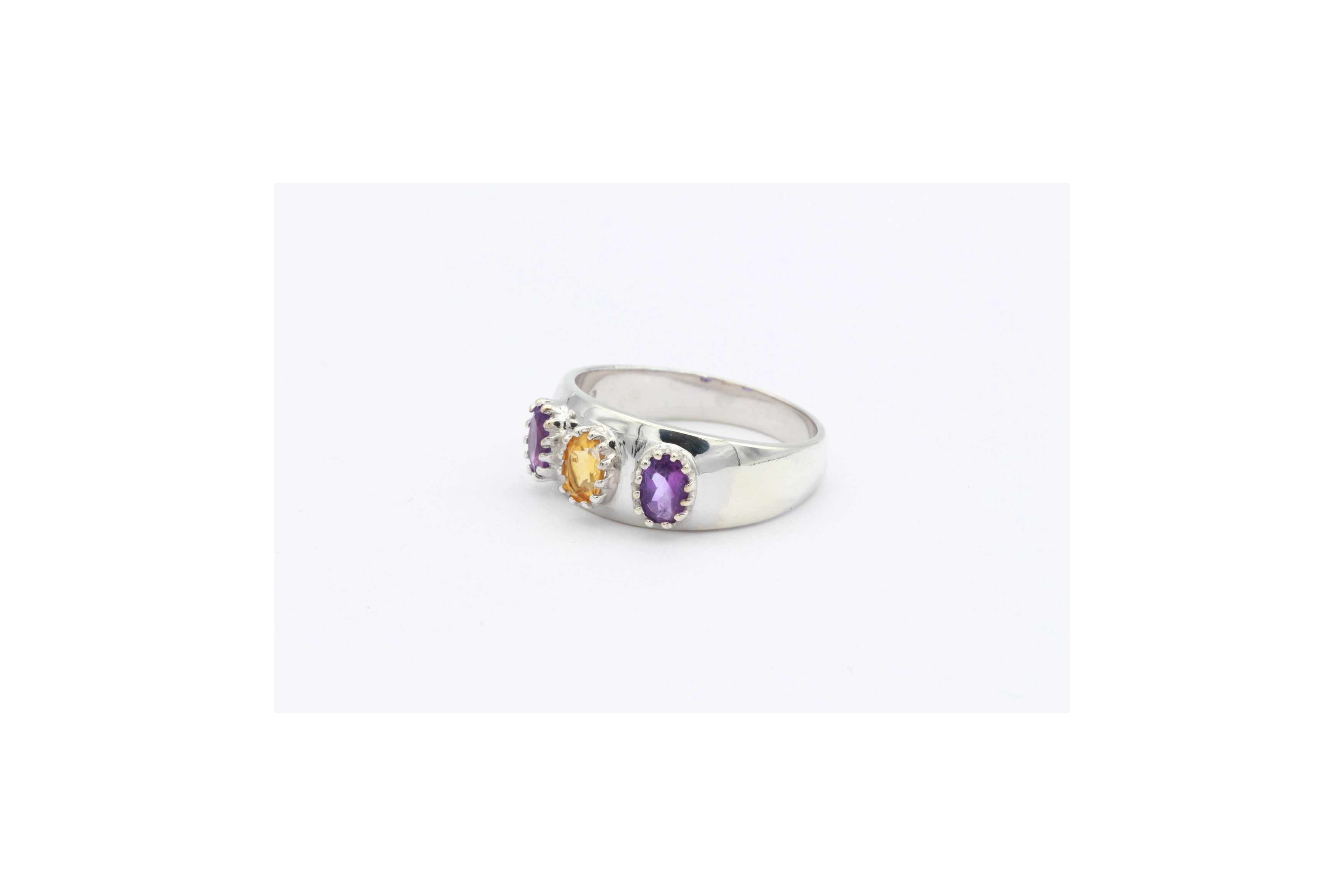 Bague contemporaine en argent 925 sertie d'améthyste et de citrine-The Vintage Workshop