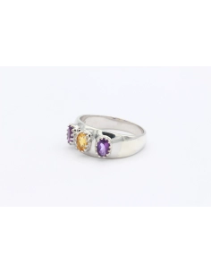 Bague contemporaine en argent 925 sertie d'améthyste et de citrine-The Vintage Workshop