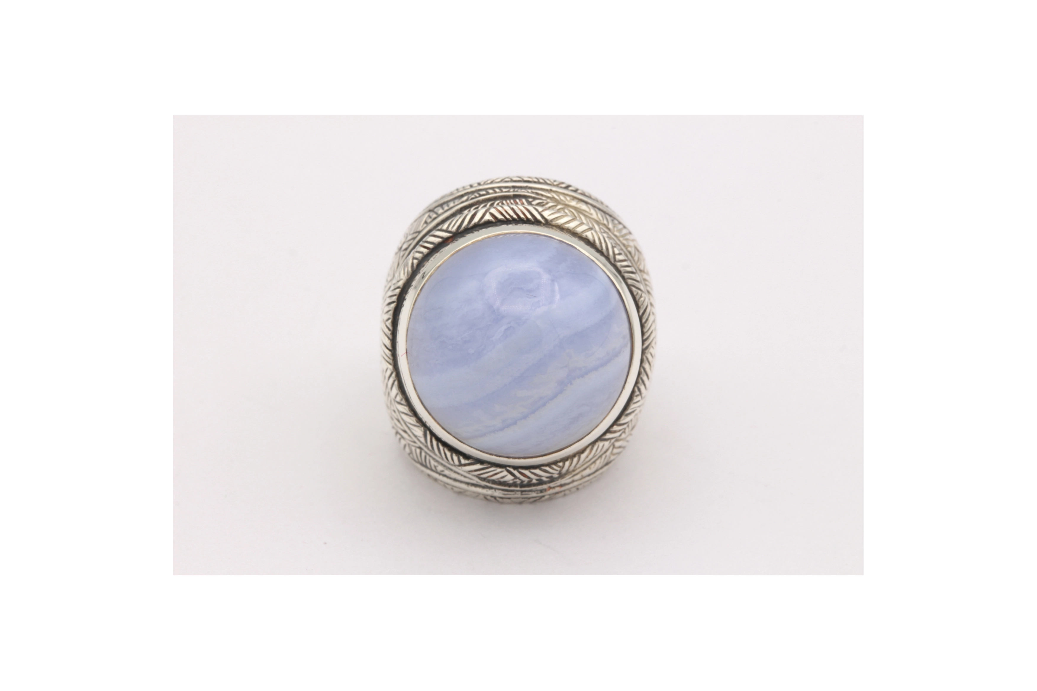 Bague contemporaine ethnique en argent 925 sertie d'agate mousse-The Vintage Workshop