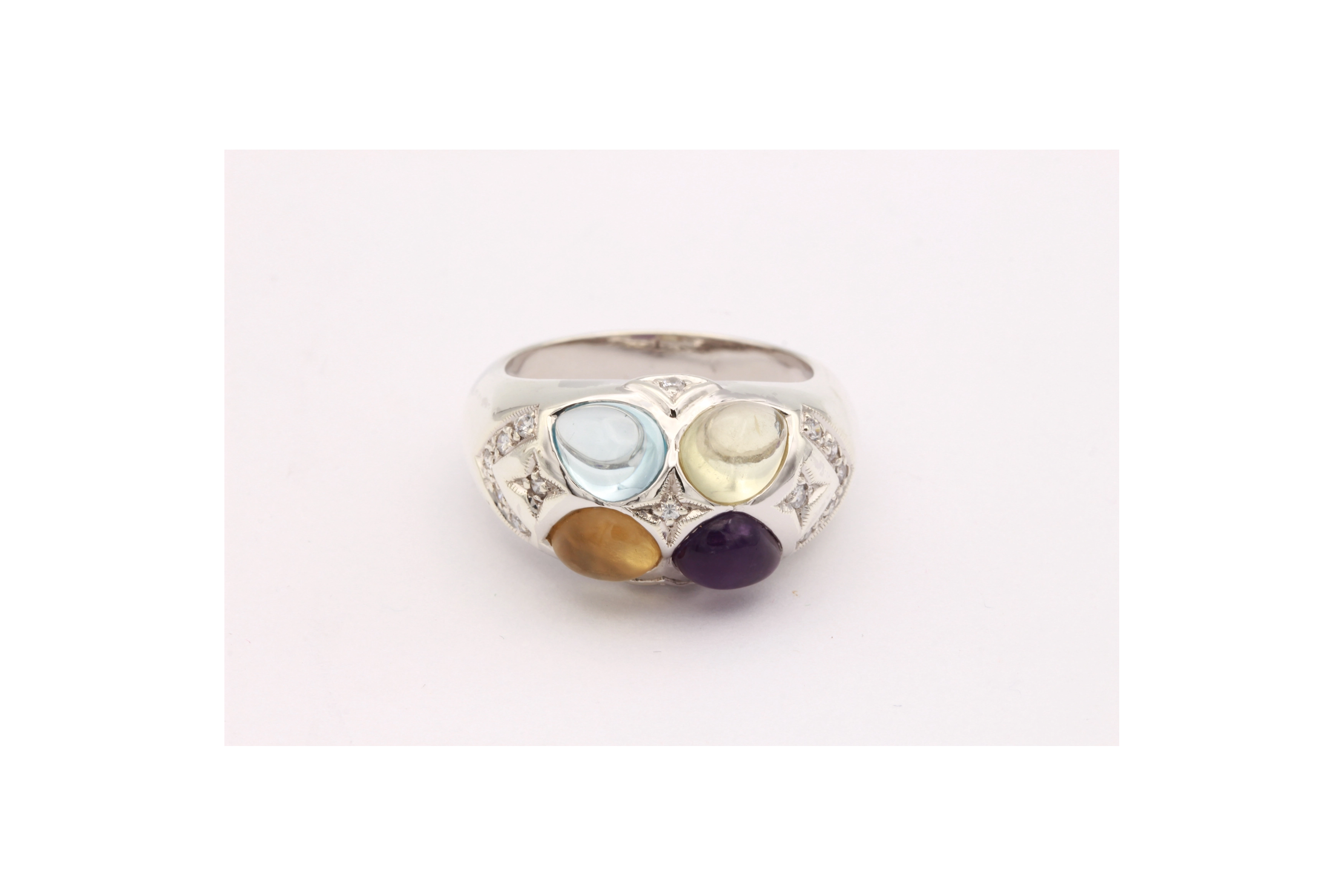 Bague contemporaine en argent 925 sertie de topaze, citrine et améthyste - - 1