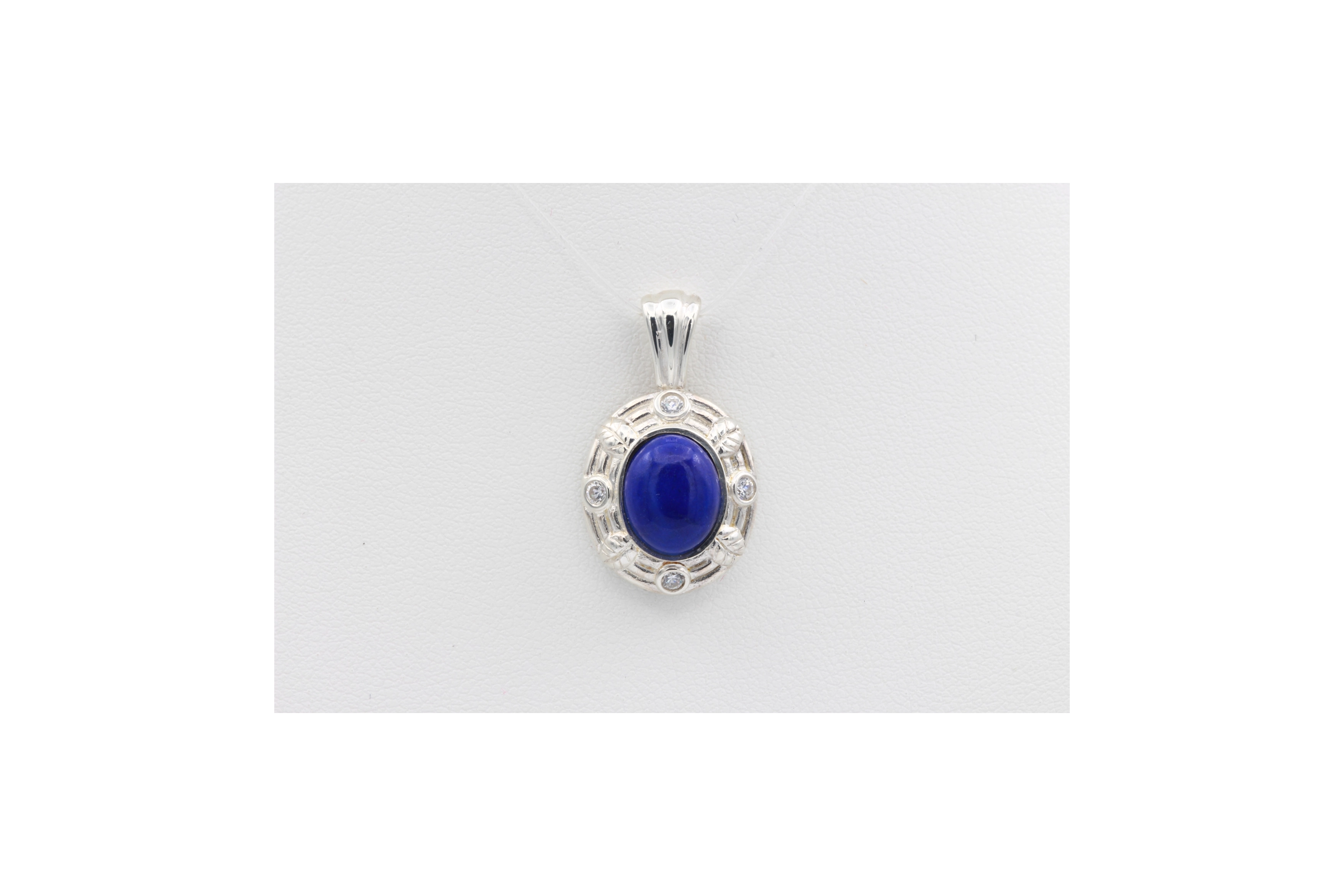 Pendentif contemporain en argent 925 serti de lapis lazuli et de zirconium - - 1