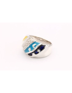 Bague contemporaine en argent 925 et émail sertie de zirconium-The Vintage Workshop