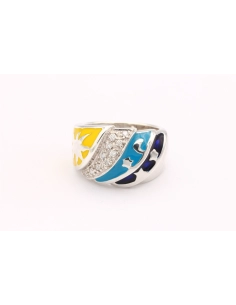 Bague contemporaine en argent 925 et émail sertie de zirconium-The Vintage Workshop
