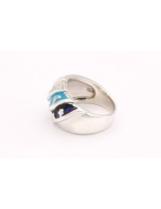 Bague contemporaine en argent 925 et émail sertie de zirconium-The Vintage Workshop