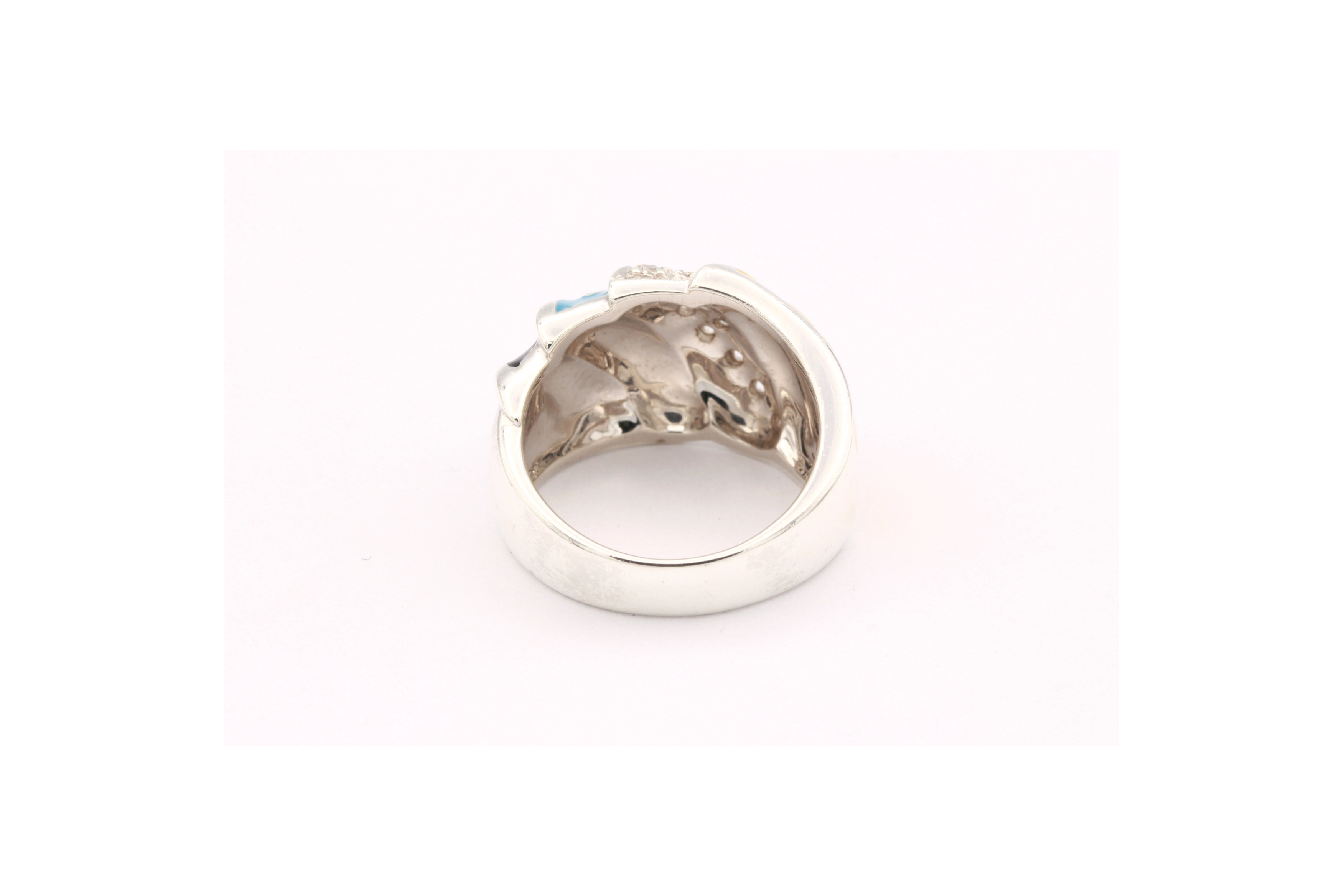 Bague contemporaine en argent 925 et émail sertie de zirconium-The Vintage Workshop