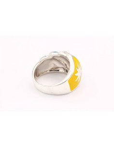 Bague contemporaine en argent 925 et émail sertie de zirconium-The Vintage Workshop