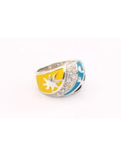 Bague contemporaine en argent 925 et émail sertie de zirconium-The Vintage Workshop