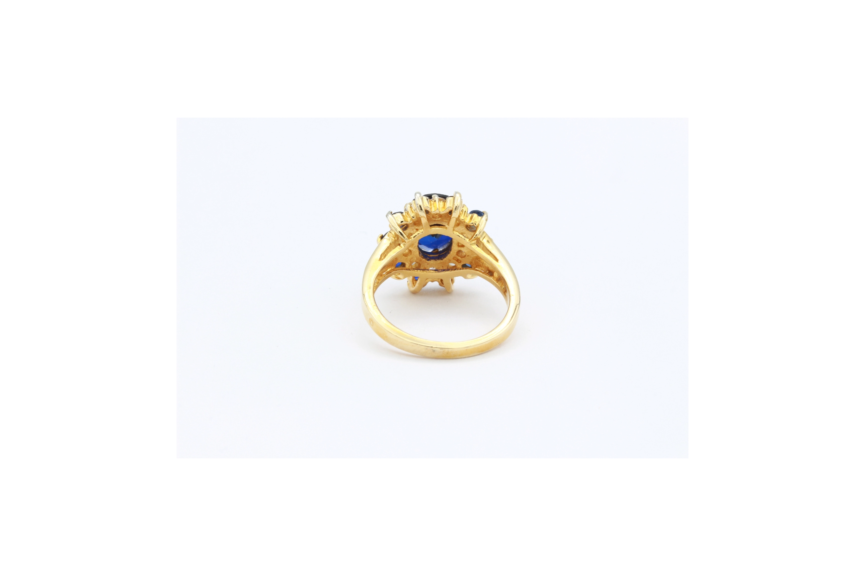 Bague "panier" contemporaine en vermeil (argent 925) sertie de saphirs de synthèse et de zirconium - - 4