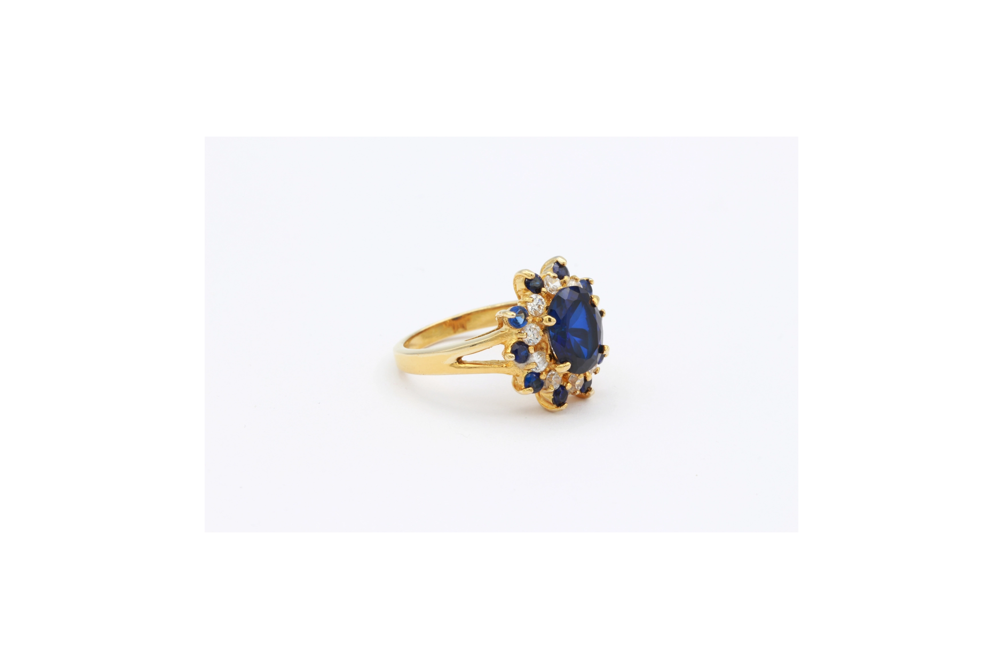 Bague "panier" contemporaine en vermeil (argent 925) sertie de saphirs de synthèse et de zirconium - - 6