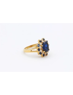 Bague "panier" contemporaine en vermeil (argent 925) sertie de saphirs de synthèse et de zirconium - - 6