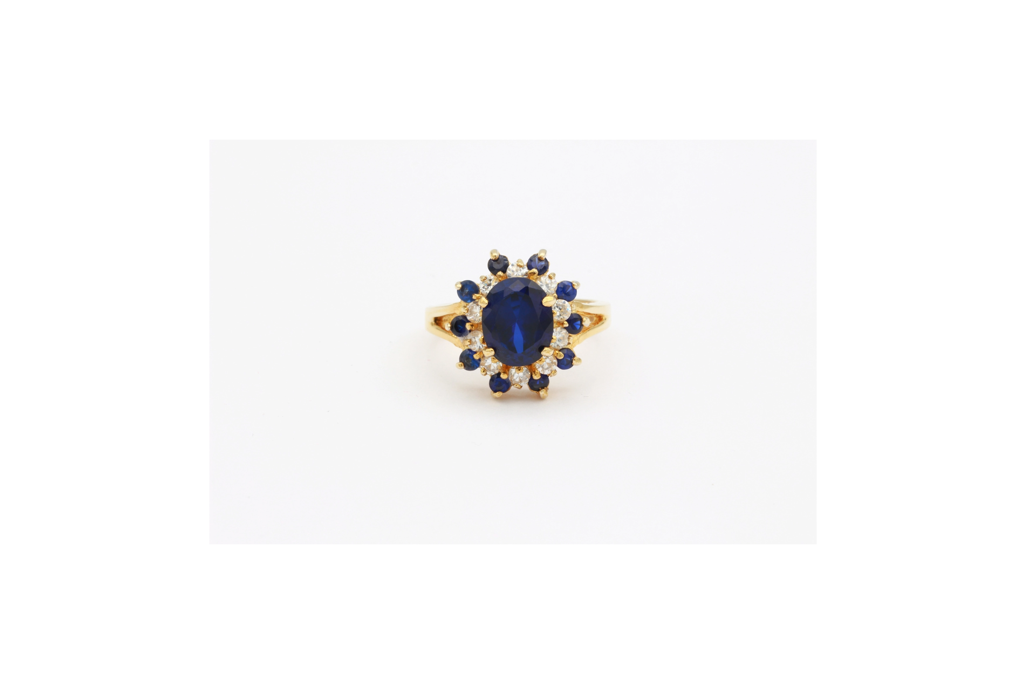 Bague "panier" contemporaine en vermeil (argent 925) sertie de saphirs de synthèse et de zirconium - - 1