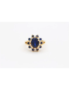 Bague "panier" contemporaine en vermeil (argent 925) sertie de saphirs de synthèse et de zirconium - - 1