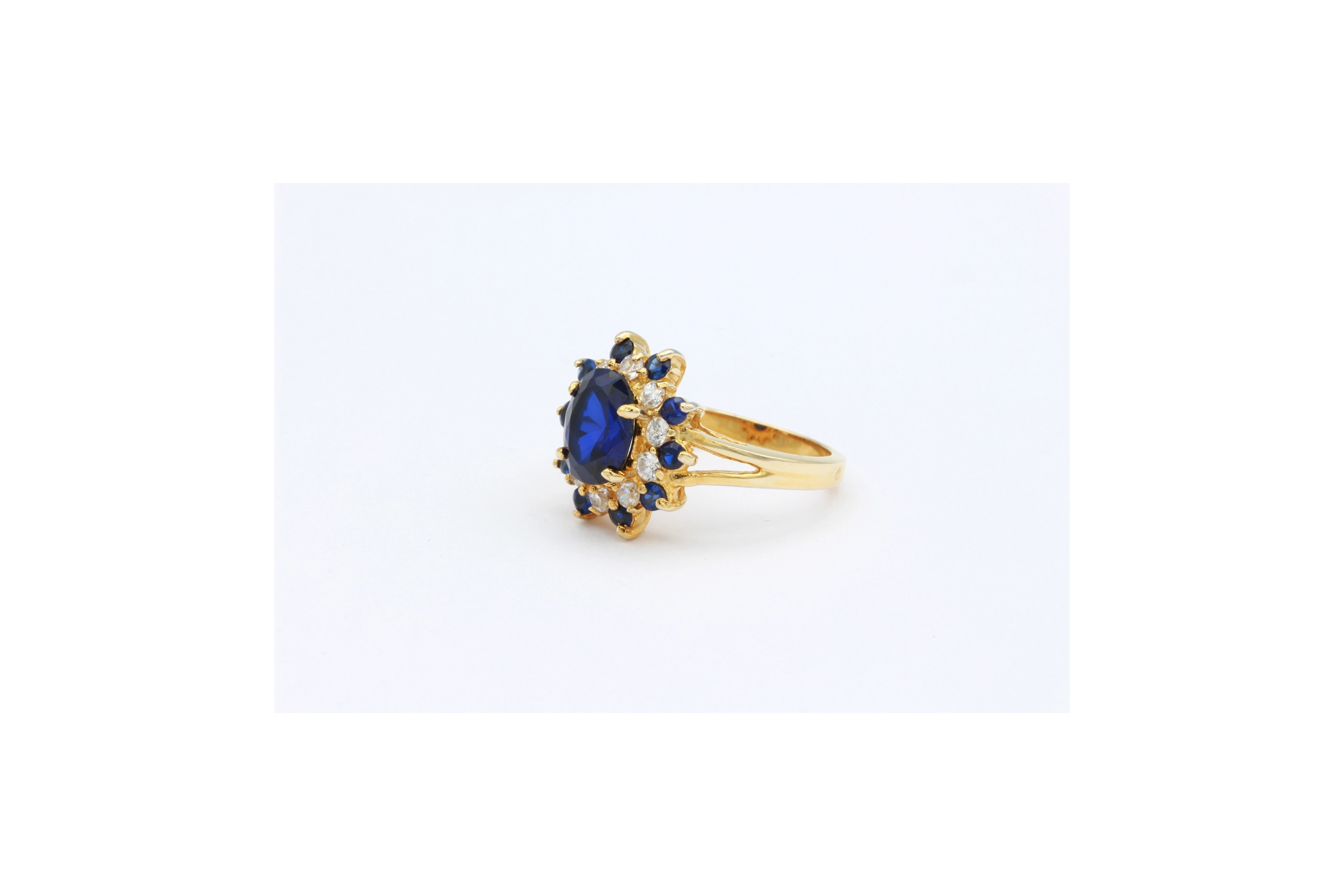 Bague "panier" contemporaine en vermeil (argent 925) sertie de saphirs de synthèse et de zirconium - - 2
