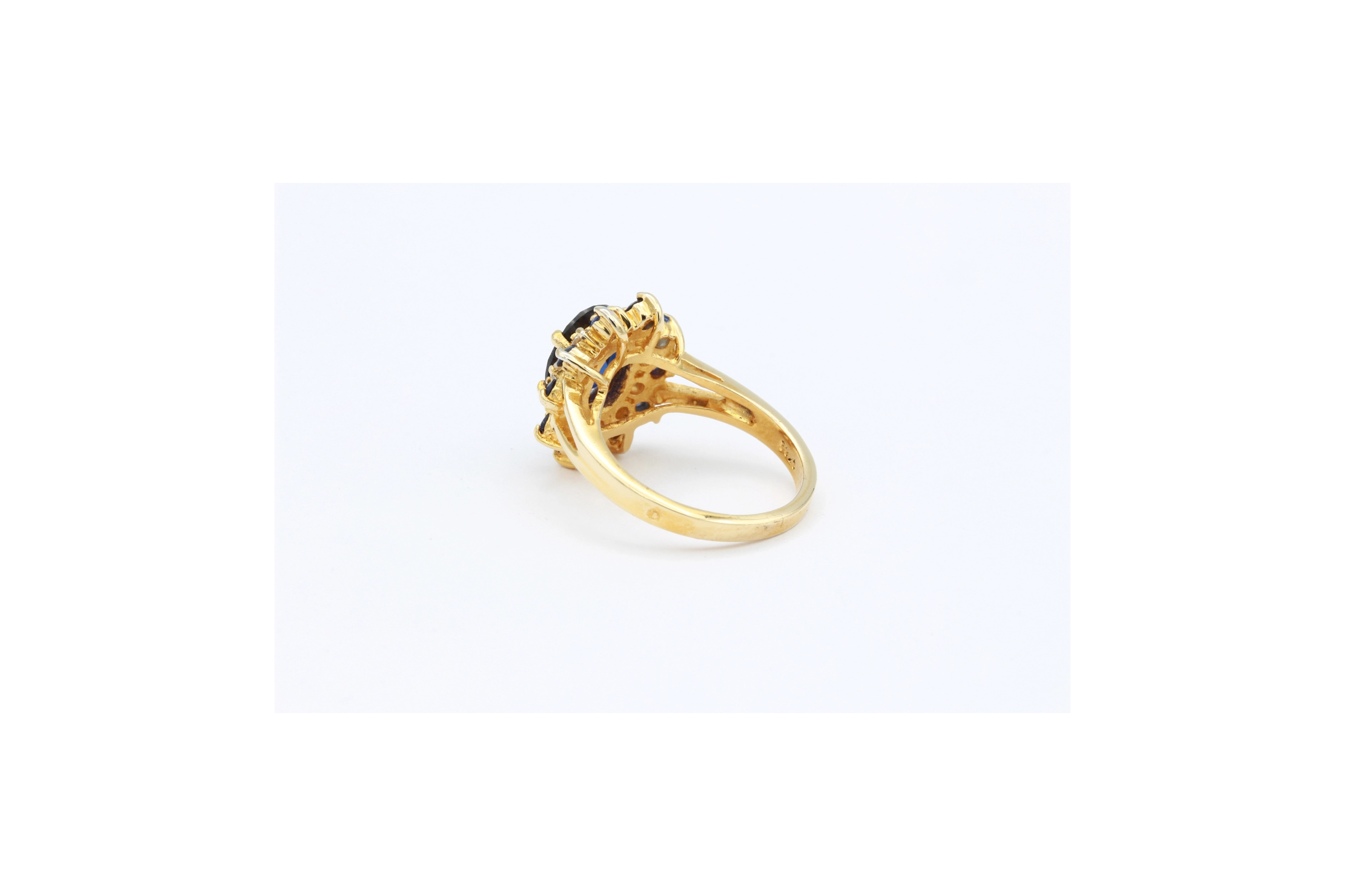 Bague "panier" contemporaine en vermeil (argent 925) sertie de saphirs de synthèse et de zirconium - - 3