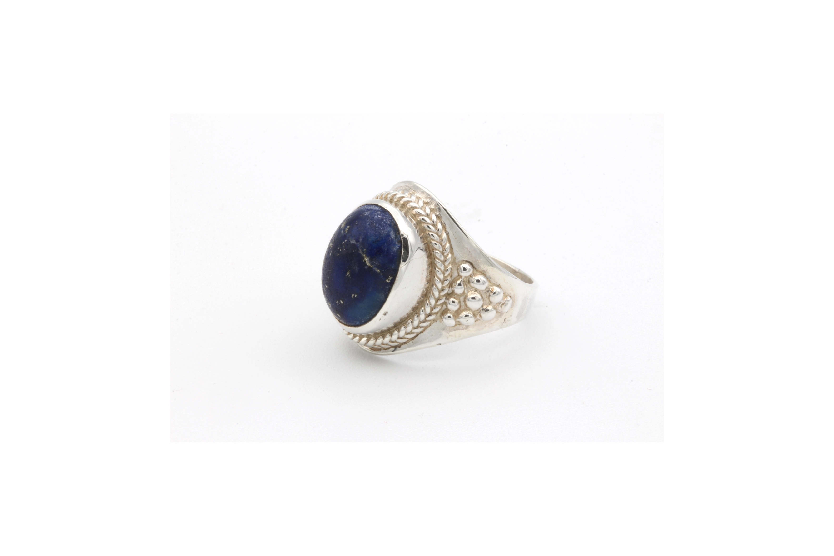 Bague contemporaine style indien en argent 925 sertie de lapis lazuli-The Vintage Workshop