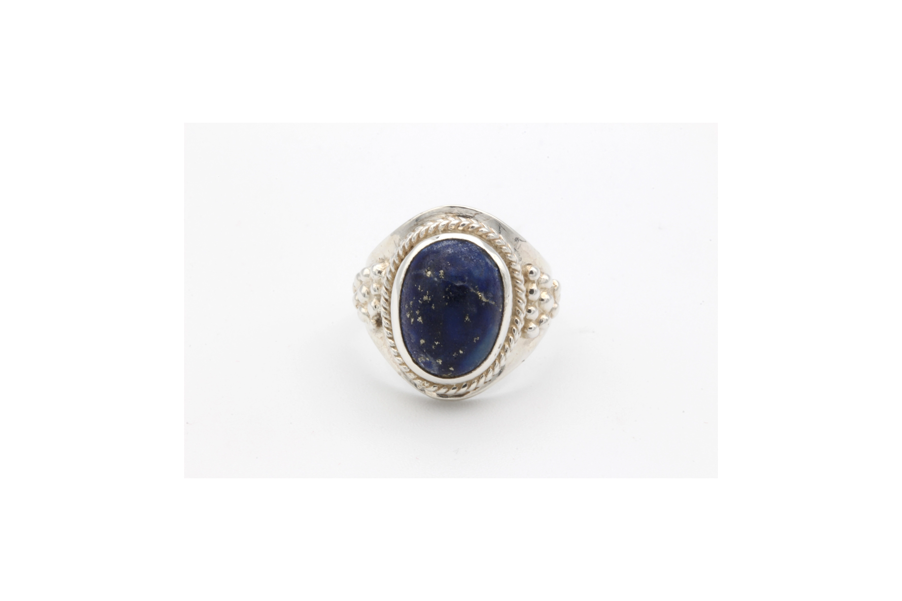Bague contemporaine style indien en argent 925 sertie de lapis lazuli-The Vintage Workshop