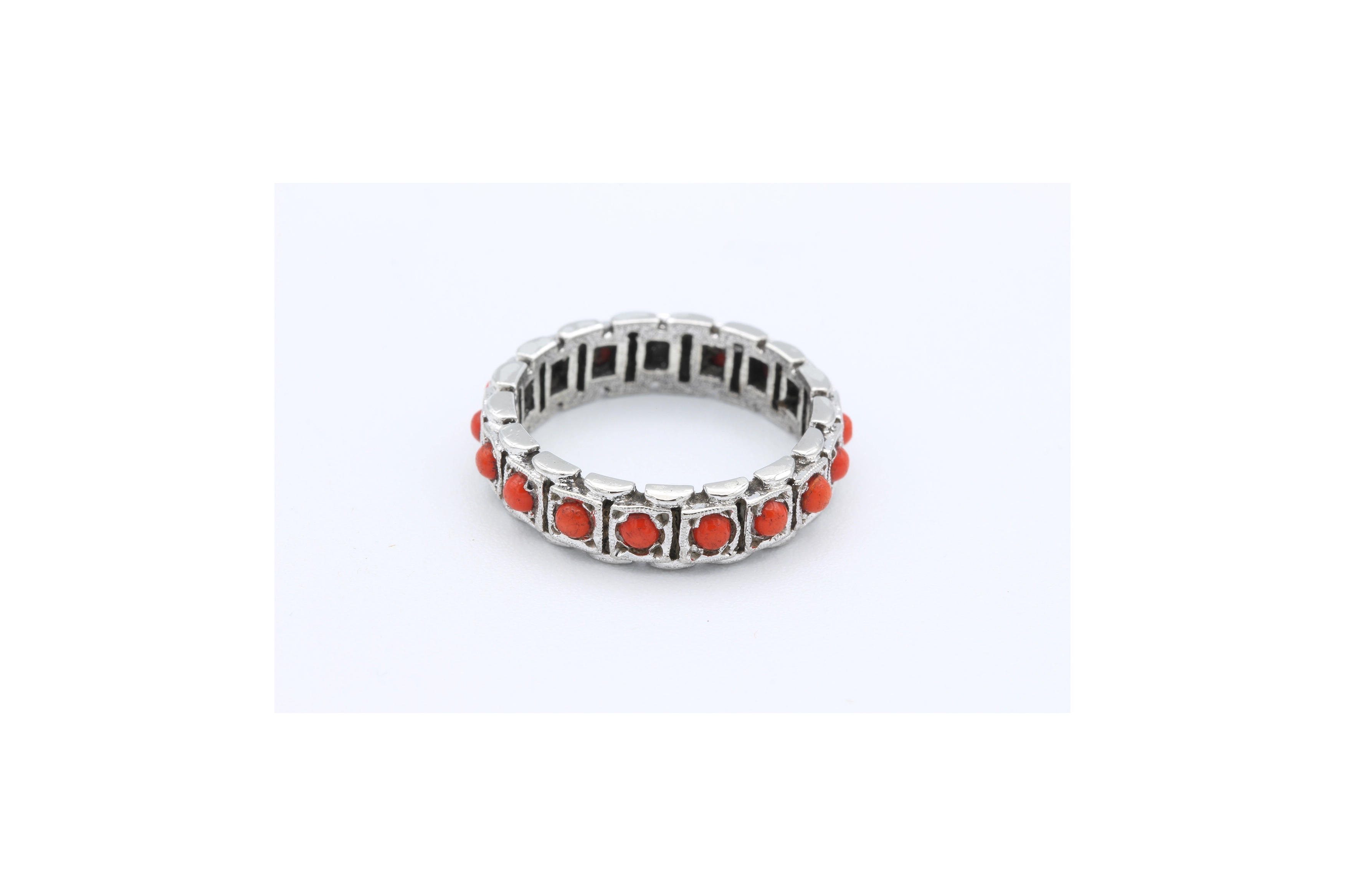 Bague Art Déco en argent 925 sertie de corail - - 1