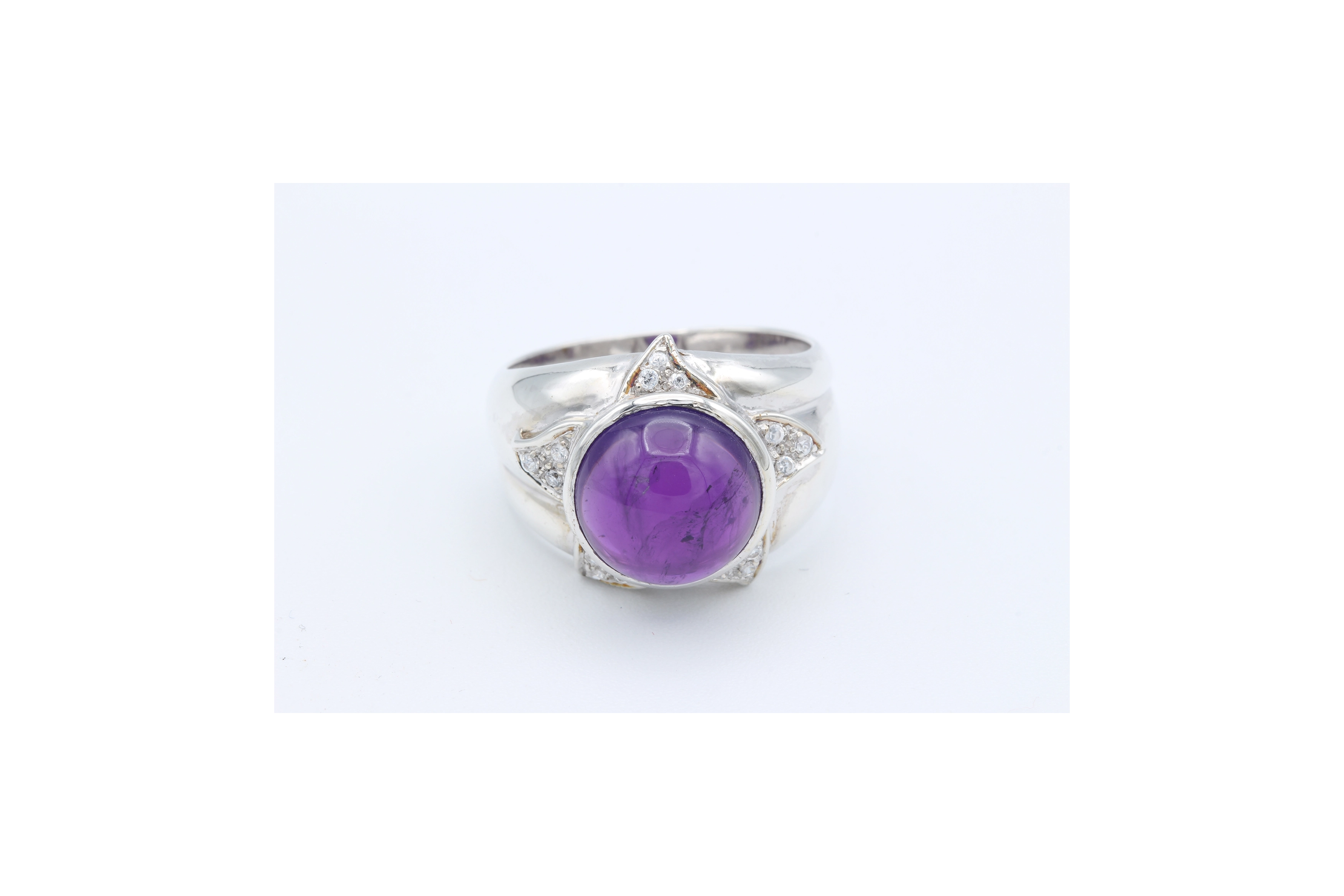 Bague contemporaine en argent 925 sertie d'améthyste et de zirconium - 1
